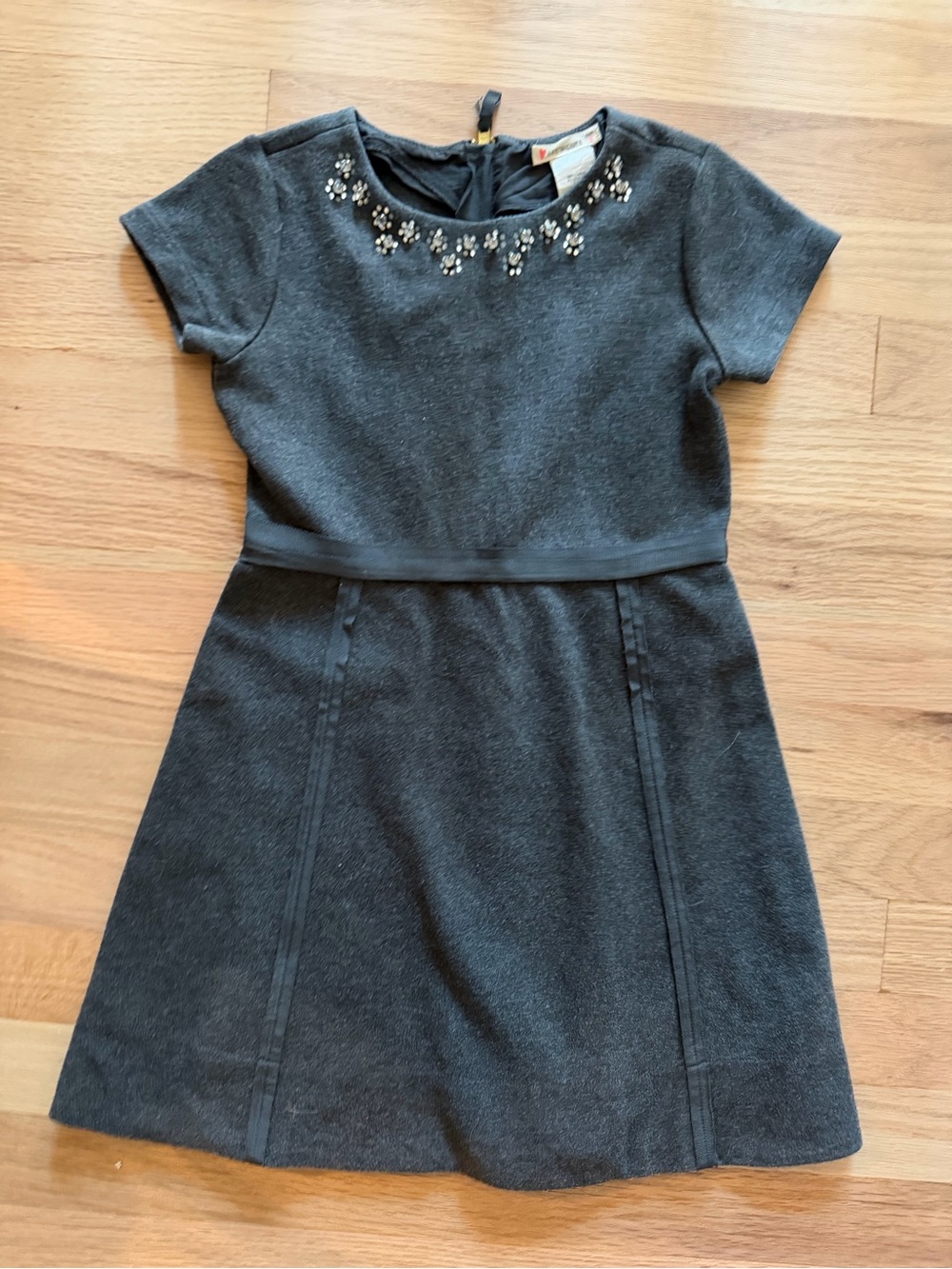 Crewcuts Charcoal Embellished Neck A-Line Dress